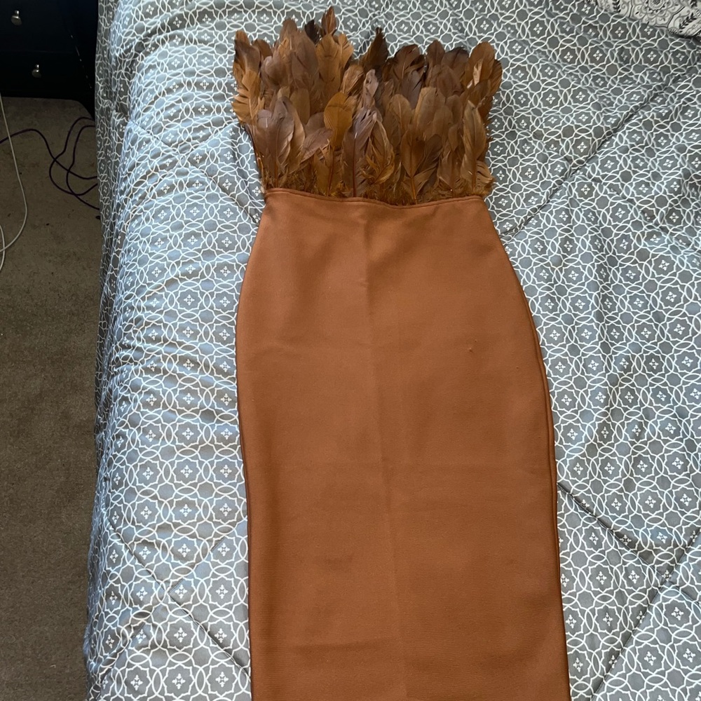 Fashion Nova Marianna Bandage Bronze Midi Dress | Size Large